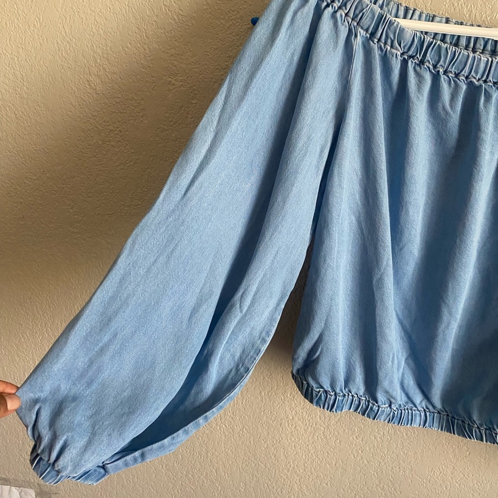 Light Blue Off-Shoulder Top - Picture 3 of 8